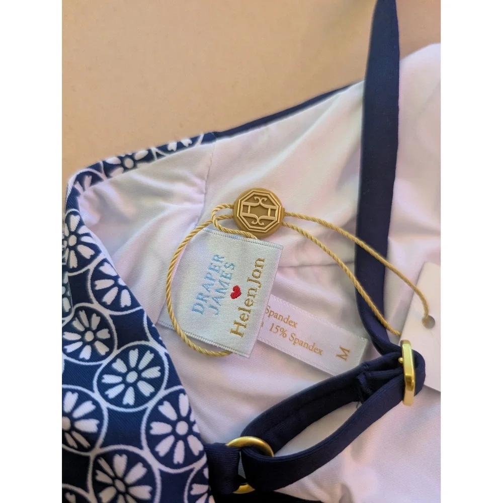 Draper James x Helen Jon Banded Bralette Geo Flower Swim Top Coastal Preppy